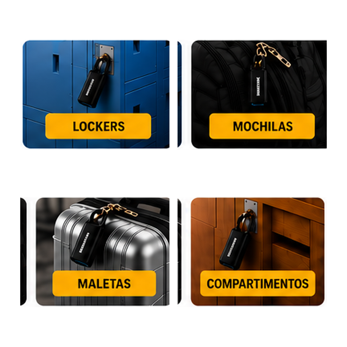 Usos del candado SmartLock Pro en lockers, mochilas, maletas y compartimentos.